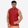 Men Solid Maroon Nehru Jacket