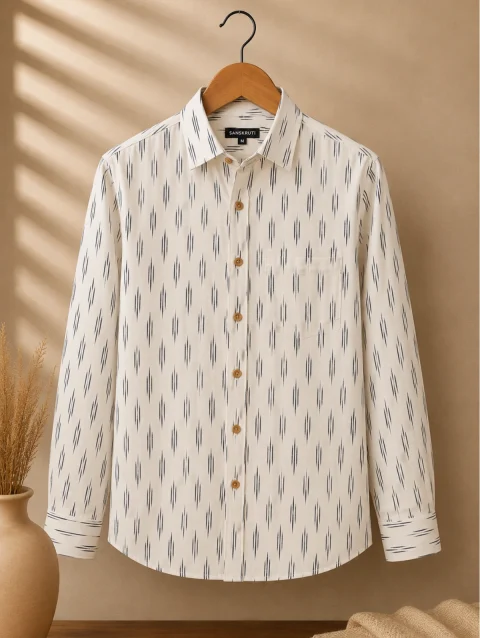 White Ikat Men's Shirt