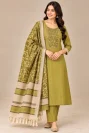 Green Maheshwari Heavy Chain Stitch Suit Pieces