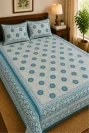 Blue Circle Handblock Printed Bedsheets with Pillow Covers