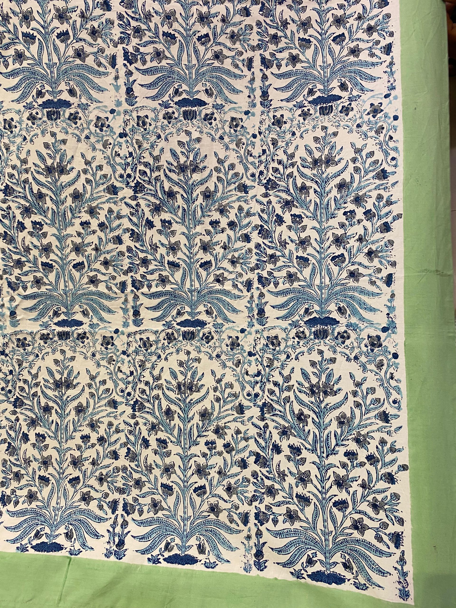 Universal Blue Floral Handblock Print Queen Size Parkil Bedsheet - Image 3