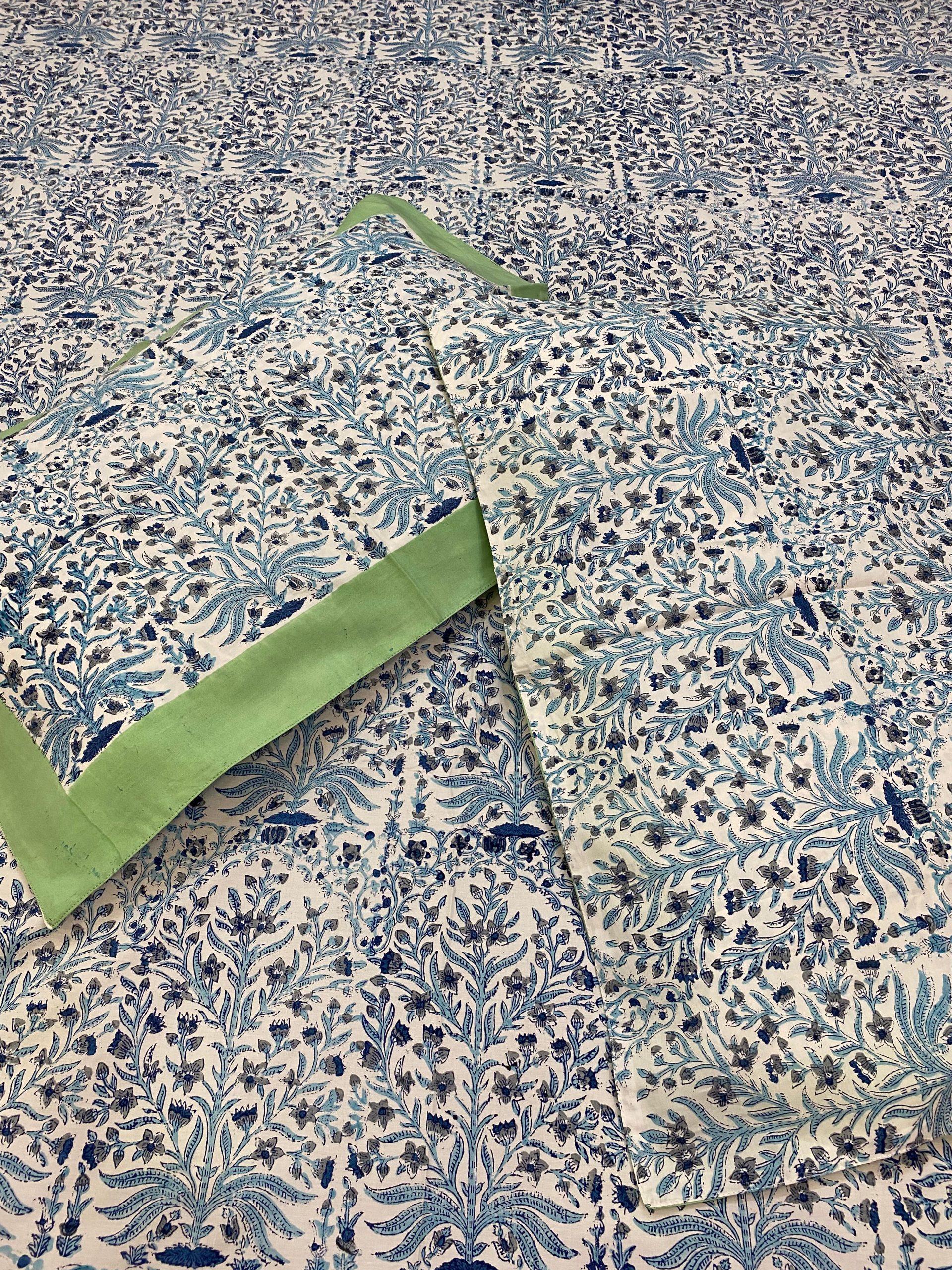 Universal Blue Floral Handblock Print Queen Size Parkil Bedsheet - Image 2