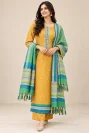 Mustard Chanderi Heavy Suit Piece with Multi-color Work
