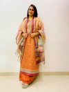 Rust Chanderi Heavy Suit Piece With Multi-colour Work