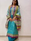 Greenish Chanderi Heavy Suit piece with Multi-color Work