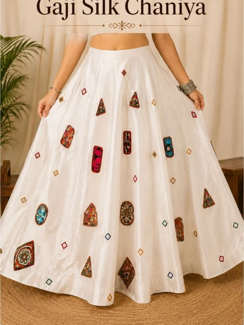 Gaji Silk Chaniya with Patch and Mirror Work