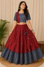 Gaji Silk Mirror Work Ajrakh Designer Chaniya and Blouse Set (2pc set)