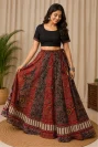 Vegetable Maroon and Black Cotton Handwork Chaniya