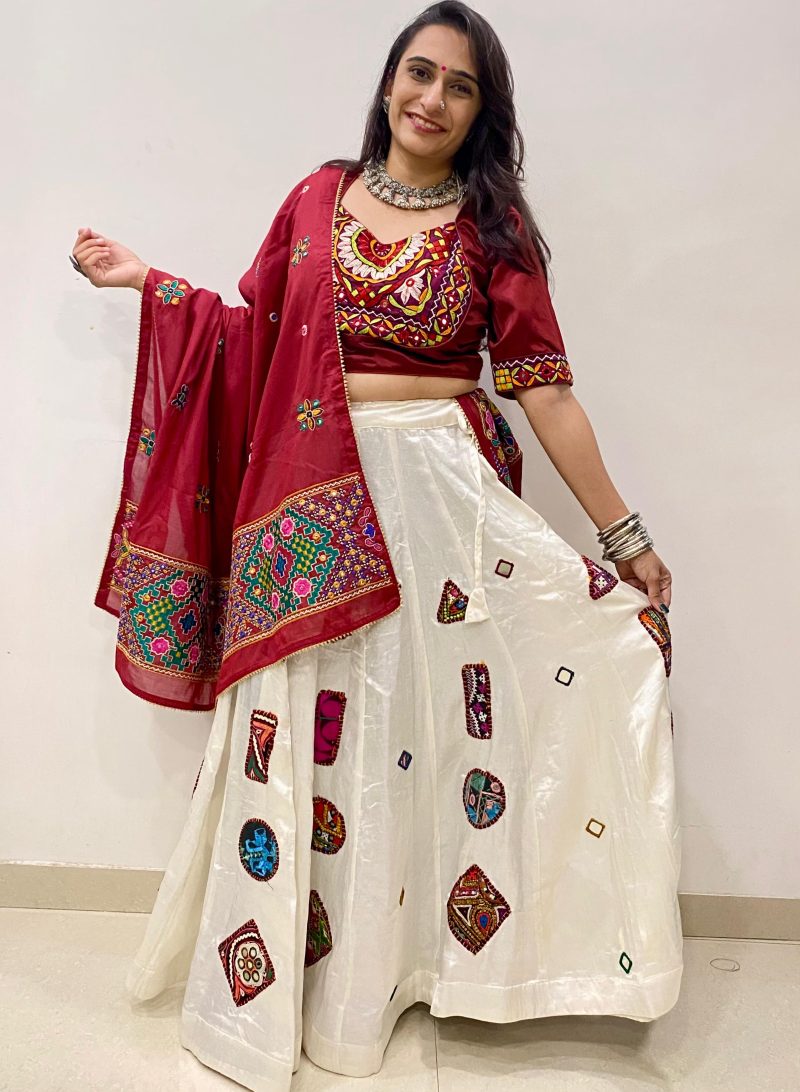 Gaji Silk Chaniya with Patch and Mirror Work - Image 2