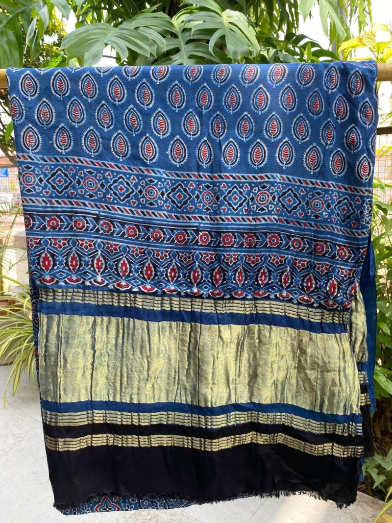 Ajrakh Modal Silk Dupatta with Lagdi Patta