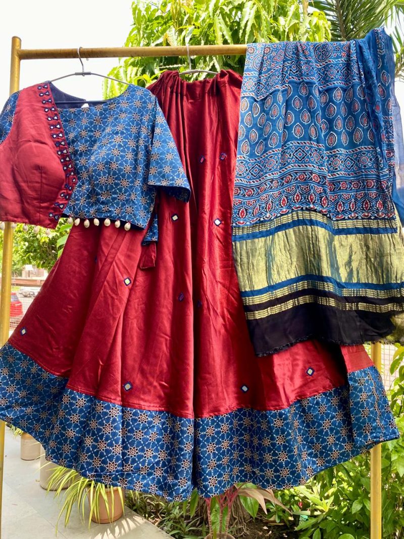 Ajrakh Modal Silk Dupatta with Lagdi Patta - Image 2