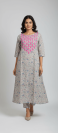 Grey Floral Print Cotton A-line Kurti