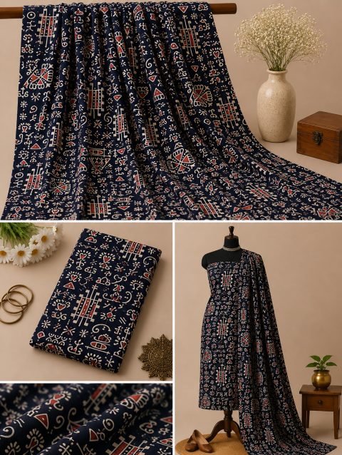 Black Multi Design Handblock Printed Cotton Fabric with Artistic Traditional Block Print Patterns | Sanskruti by Sanjay Desai