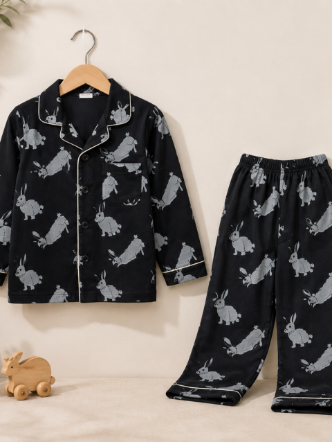 Black Rabbit Print Kids Co-ord Set