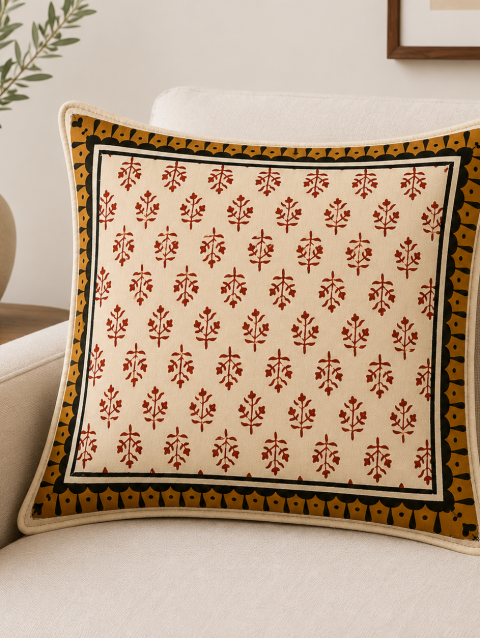 Handcrafted Cotton Bagru Print Cushion Cover for Home Décor