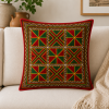 Traditional Red & Green Threadwork Cotton Cushion Cover