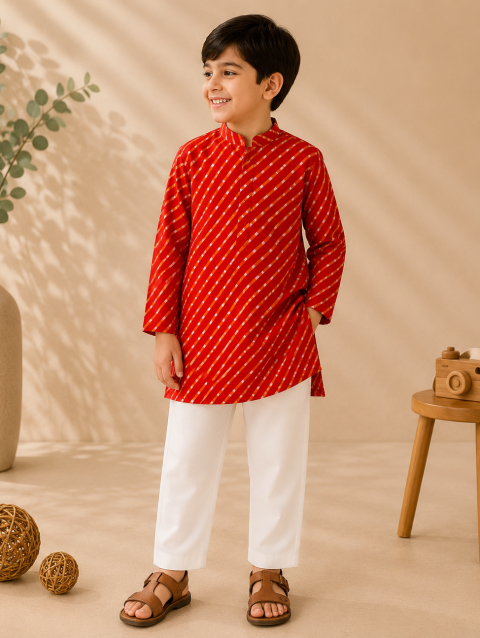 Pink Printed Cotton Kurta Set