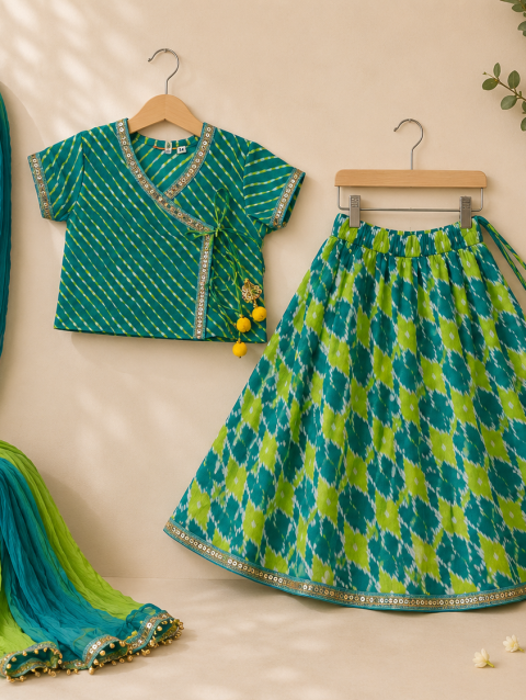 Green Leheriya Cotton Chaniya Choli