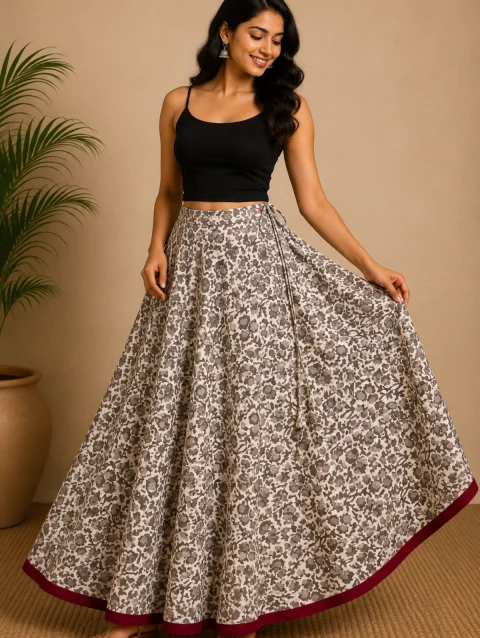 Grey Dabu Cotton Skirt