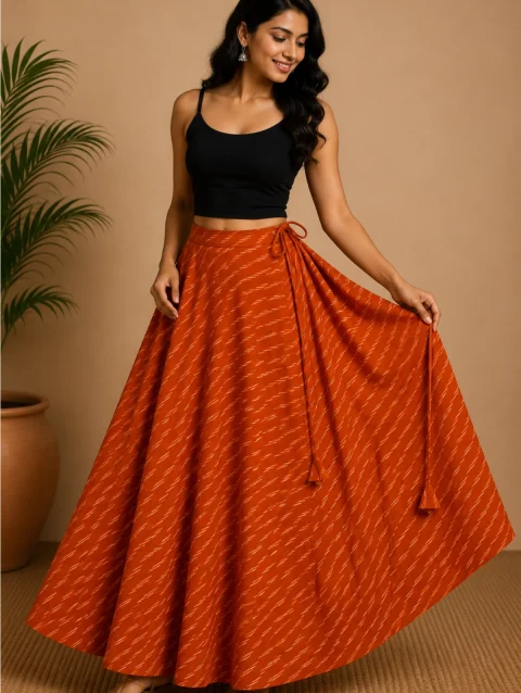 Rust Ikat Cotton Skirt
