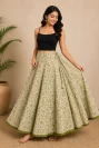 Green Floral Handblock Print Skirt