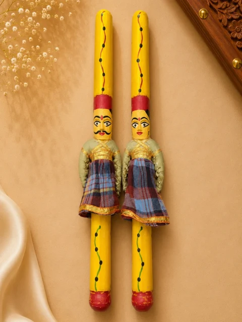 Raja Rani Checkard Puppet Dandiya Stick Pair