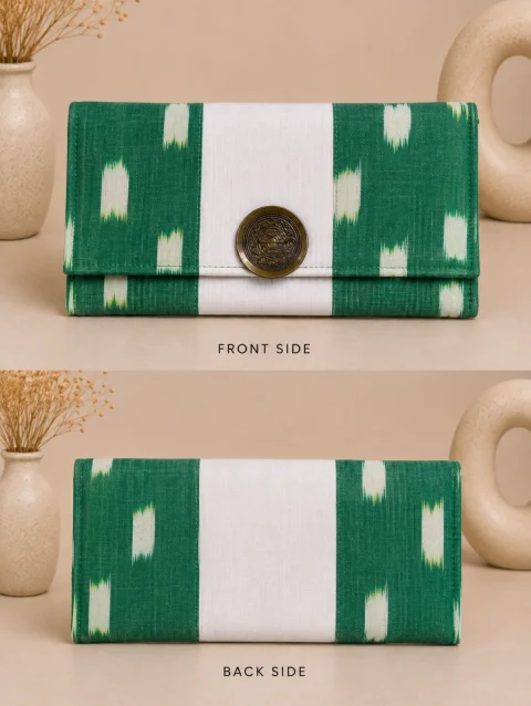 Green & White Ikkat Clutch