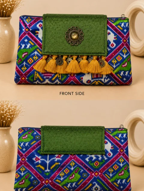 Blue & Green Gaji Patola Clutch